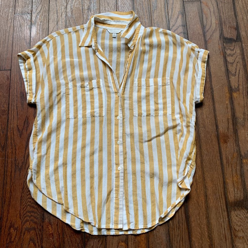 LUCKY BRAND Button Down Shirt | White and Yellow Stripes | Size Small